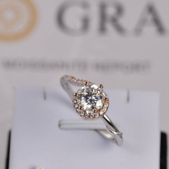 Certified Moissanite Ring 1ct Halo Wedding Engagement NEW 6 - Picture 4 of 9